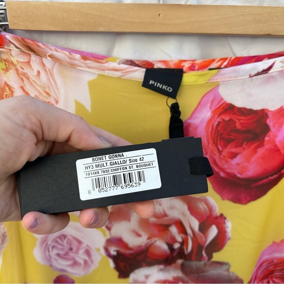 NWT Pinko Bonet High Low Ruffled Skirt Yellow and Pink Floral Size 42 - Picture 6 of 8
